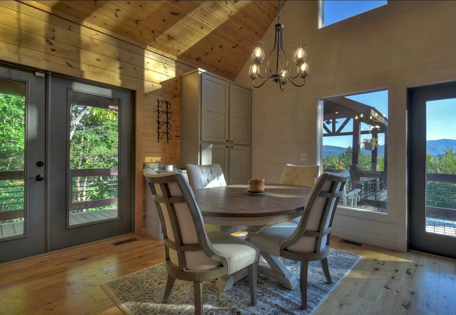 Rustic dining room at Chalet Blue Ridge, a home base near annual fall festivals near Blue Ridge