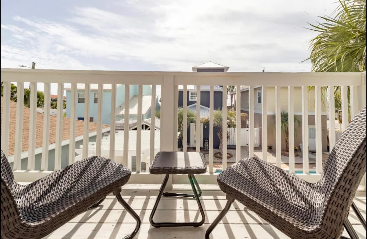 Beachfront balcony with oceanview lounge seating at Sea La Vie in Panama City Beach