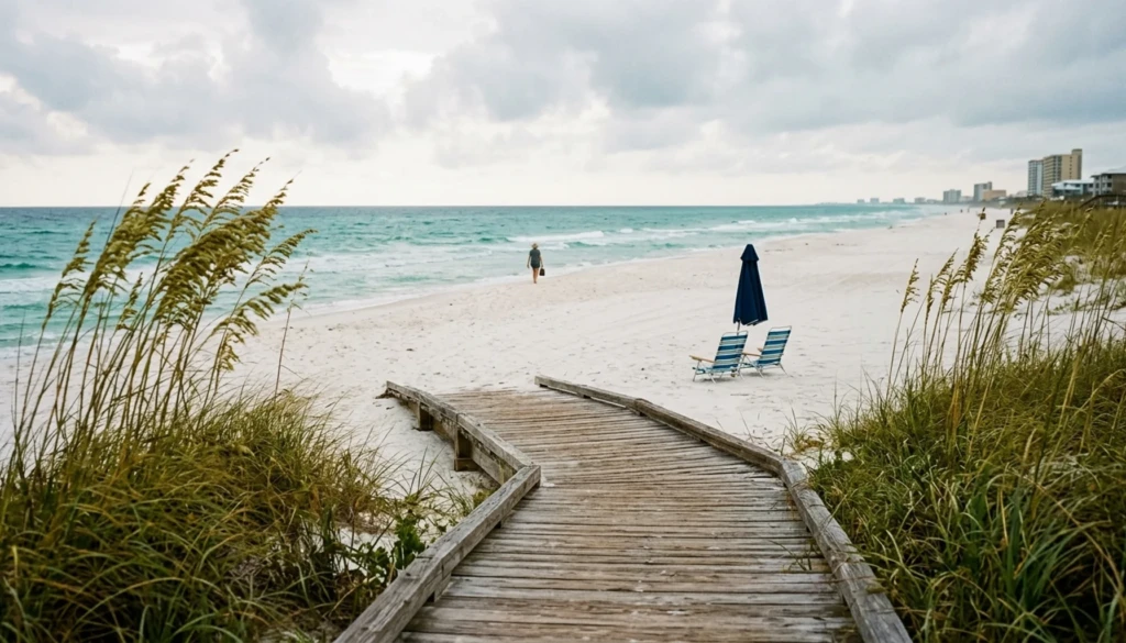 Boardwalk leading to a quiet Gulf beach, one of many fun things to do in Panama City Beach beyond Pier Park