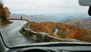 Blue Ridge Parkway overlook in peak October fall color, showing the best time to visit the Blue Ridge Parkway